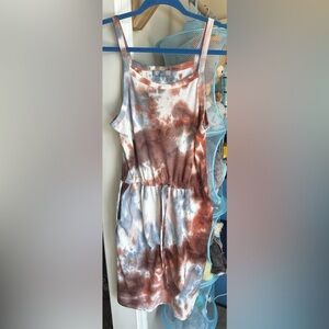 Good Luck Gem Tie-Dye Dress in Brown and Blue